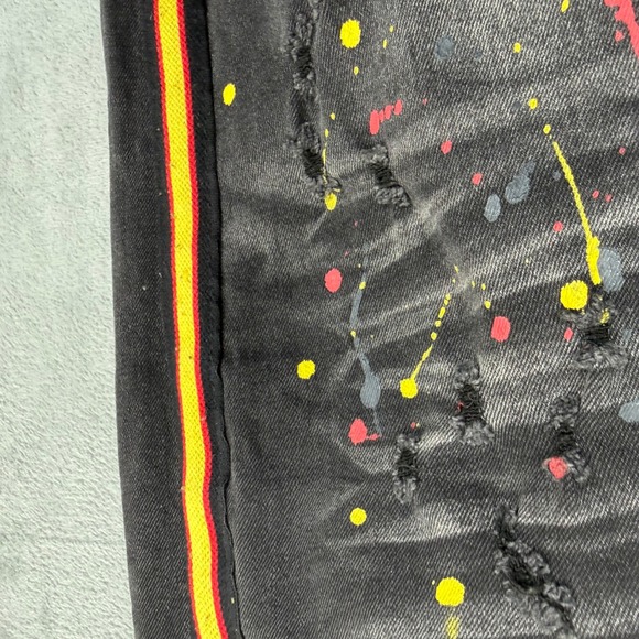 Kilogram Mens Distressed Paint Splatter Fade Side Stripe Jeans Black Size 36X31 - Picture 10 of 10
